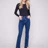 Indigo bootcut jeans featuring a regular rise and stylish stretch denim for comfort by Charlie B.