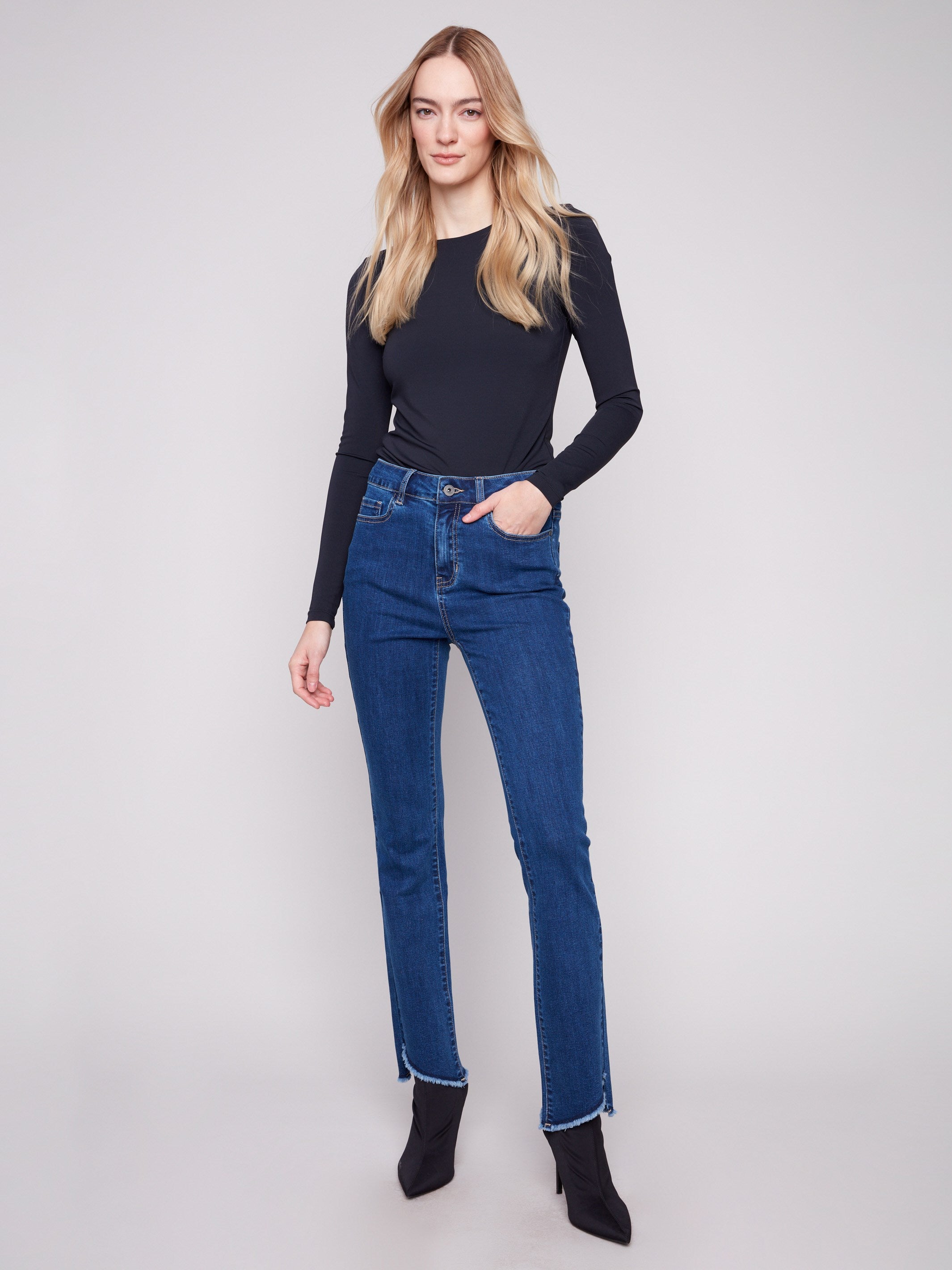 Stylish indigo jeans with a flattering regular rise and classic five-pocket design by Charlie B.