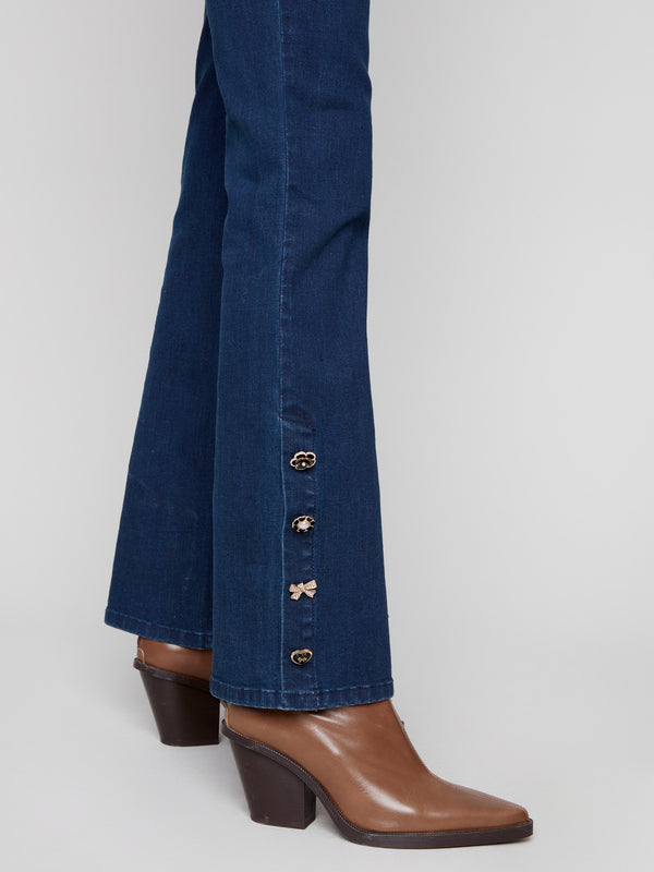 Showcasing a five-pocket design, these bootcut jeans combine practicality with chic style and gem button accents by Charlie B.