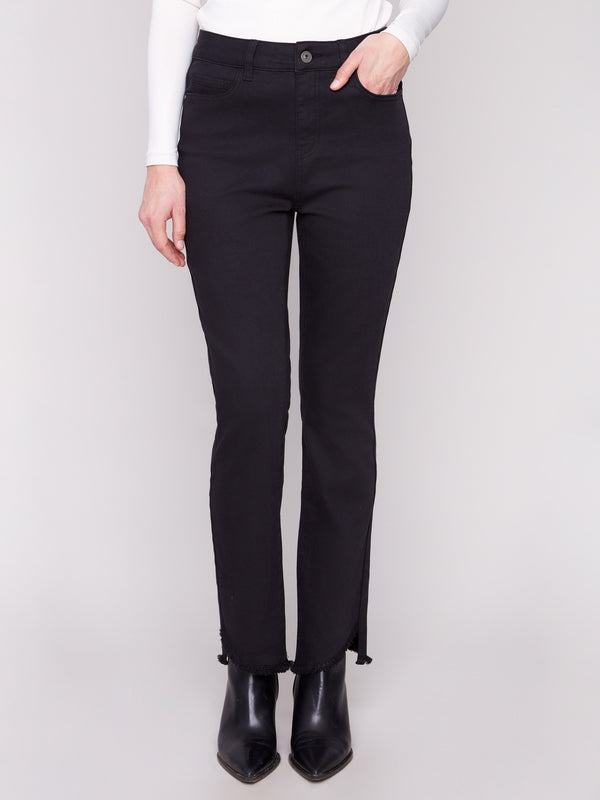 Experience comfort with these long-length black twill pants, designed for everyday wear by Charlie B.