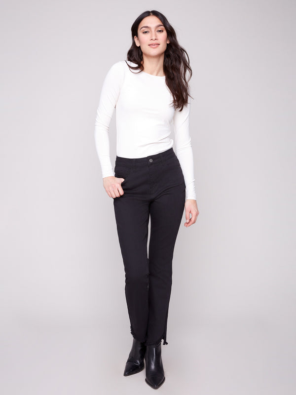 Crafted from stretch twill fabric, these black bootcut pants ensure ease of movement and comfort by Charlie B.