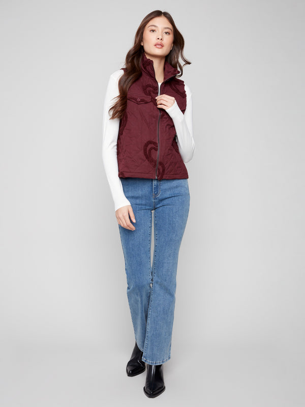 Cabernet vest featuring a stylish zip front closure and elegant design for versatile wear by Charlie B.