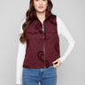 Chic quilted vest in cabernet with boucle heart accents, perfect for adding texture by Charlie B.