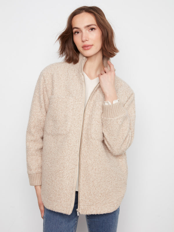 Bouclé Zip-Up Jacket - Heather Almond