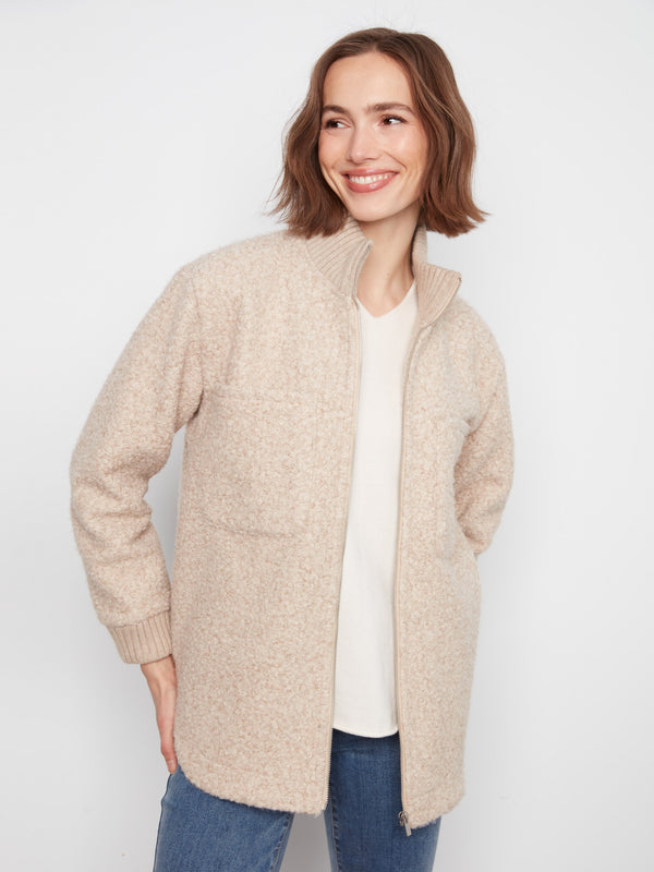 Bouclé Zip-Up Jacket - Heather Almond
