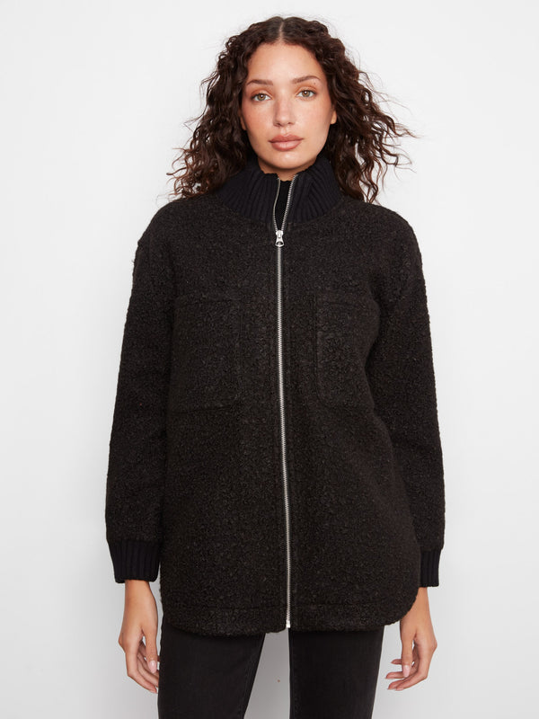 Bouclé Zip-Up Jacket - Black