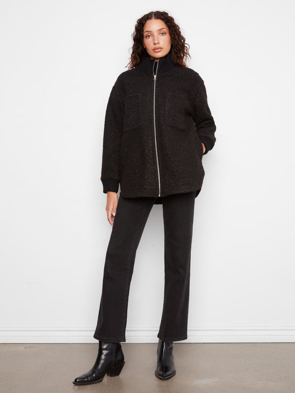 Bouclé Zip-Up Jacket - Black