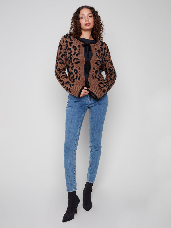 Chic cardigan with ribbed cuffs and hem, showcasing an eye-catching animal pattern by Charlie B.