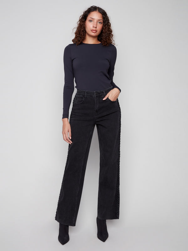 Charcoal jeans featuring a regular rise and crafted from stretch denim material, offering comfort and style by Charlie B.