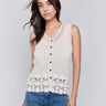 V-neck crochet vest with button detail by Charlie B.