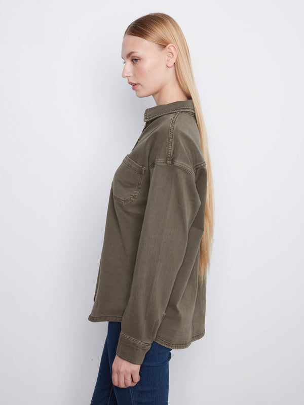 Button-Front Twill Overshirt - Moss