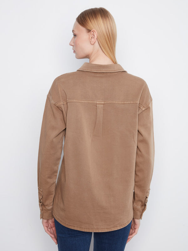Button-Front Twill Overshirt - Walnut
