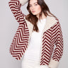 Chevron Boucle Jacket with button closure adds elegance, featuring cozy sherpa trim on collar and cuffs by Charlie B.