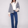 Navy Chevron Boucle Jacket with button closure, adding a sophisticated touch to any outfit by Charlie B.