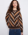 Chevron sweater in rich brown with ribbed cuffs and hem, offering a cozy fit by Charlie B.