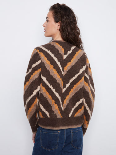 Elegant brown chevron knit with ribbed finishes and classic style by Charlie B.