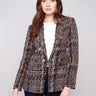 Women's chevron tweed blazer featuring a sophisticated notch lapel collar by Charlie B.