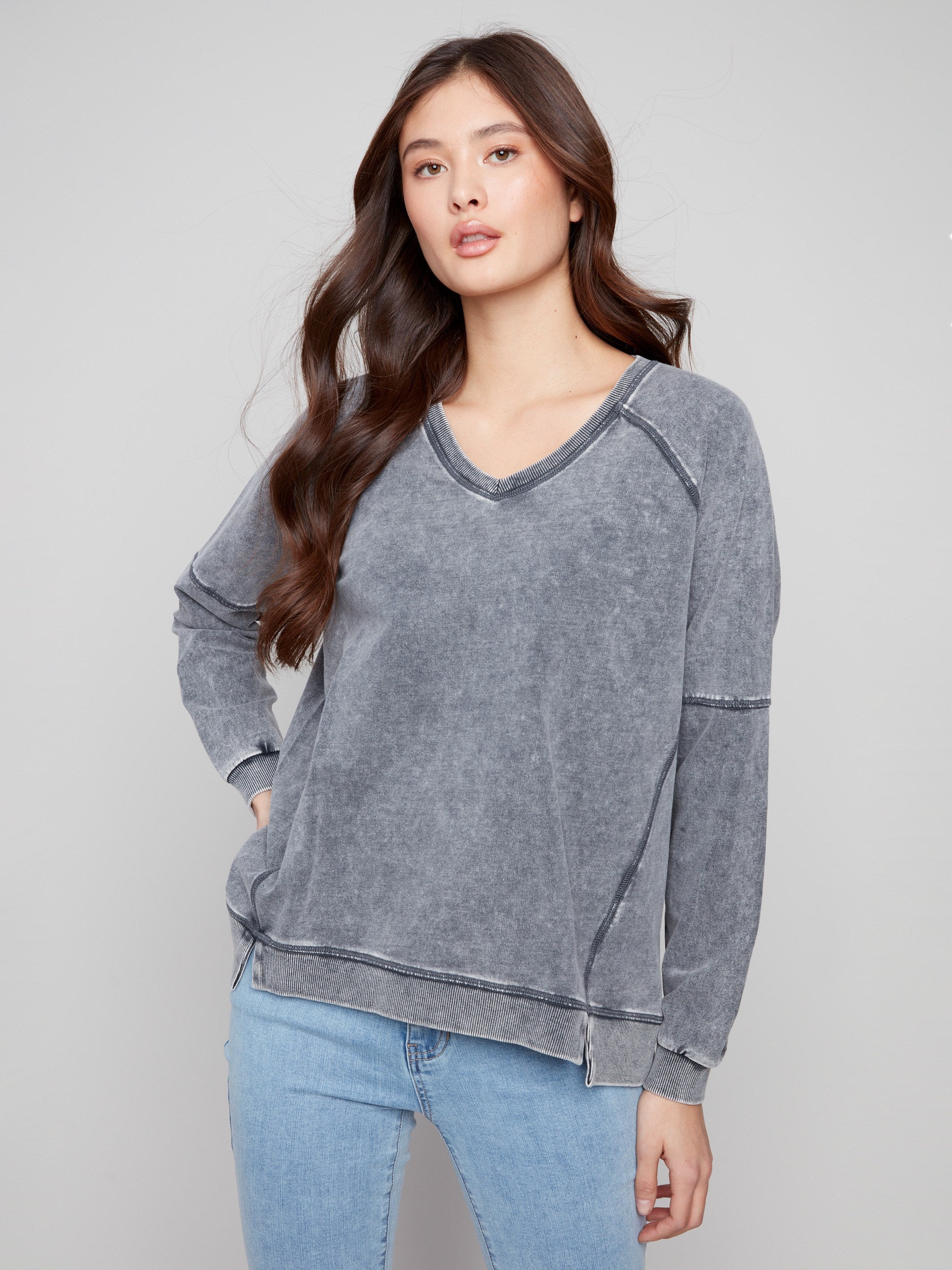 Charcoal top featuring a relaxed fit, perfect for everyday wear, offering both style and comfort by Charlie B.