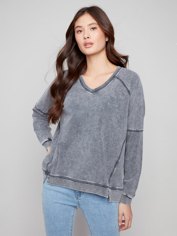 Charcoal top featuring a relaxed fit, perfect for everyday wear, offering both style and comfort by Charlie B.