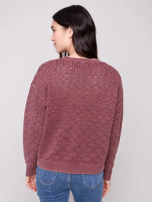 Cold Dye Pointelle Sweater - Cabernet
