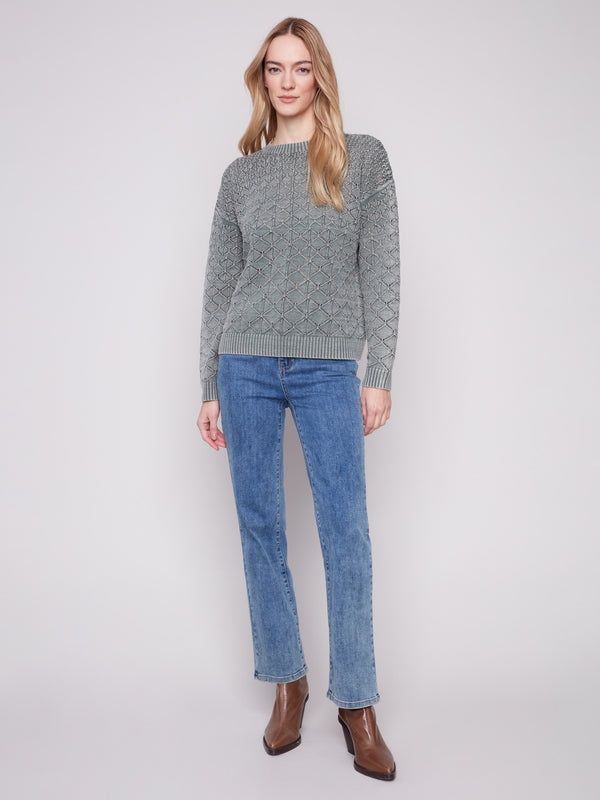 Cold Dye Pointelle Sweater - Spruce