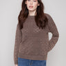 Mocha sweater with a pointelle design and drop shoulders, perfect for cozy days by Charlie B.