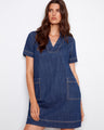 This knee-length denim dress offers a relaxed fit and is ideal for everyday wear. A versatile piece crafted by Charlie B.