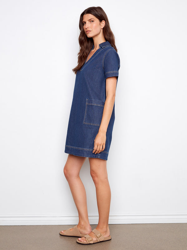 Chic denim dress with convenient patch pockets, adding both style and functionality to your wardrobe by Charlie B.