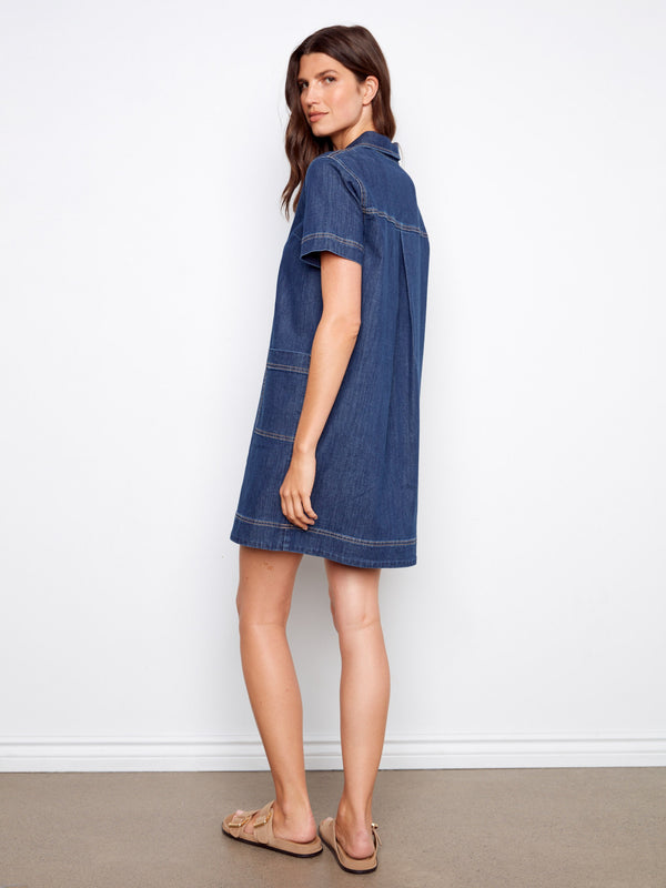 A classic knee-length design makes this denim dress a timeless addition to any wardrobe. Perfectly crafted by Charlie B.