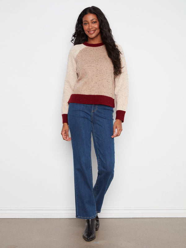Color Block Knit Sweater - Umber