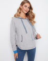 Gray hoodie featuring a hood with drawstrings, perfect for cozy days. Made of 100% cotton for ultimate comfort by Charlie B.