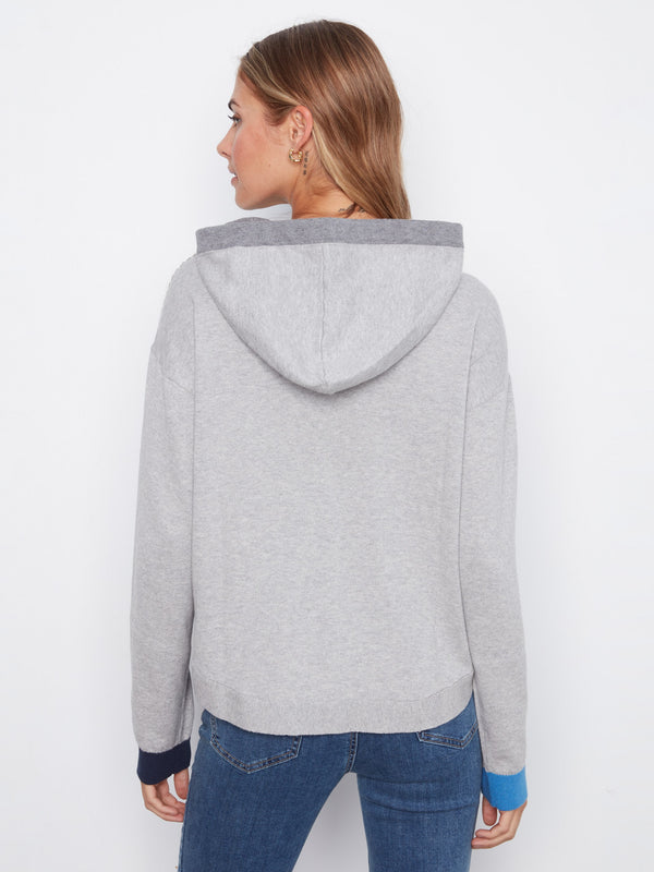 Contrast Detail Hooded Sweater - Heather Grey