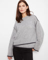Gray sweater featuring a crew neckline and contrast trim, perfect for casual outings by Charlie B.