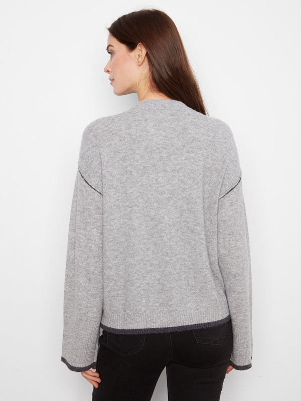 Contrast Trim Crew Neck Sweater - Heather Light Grey