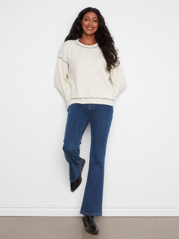 Contrast Whipstitch Sweater - Cookie & Cream