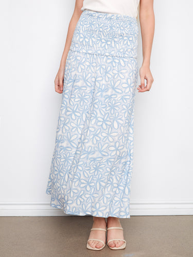 Elegant floral design in light blue with the option to wear as a skirt or dress, featuring removable straps by Charlie B.