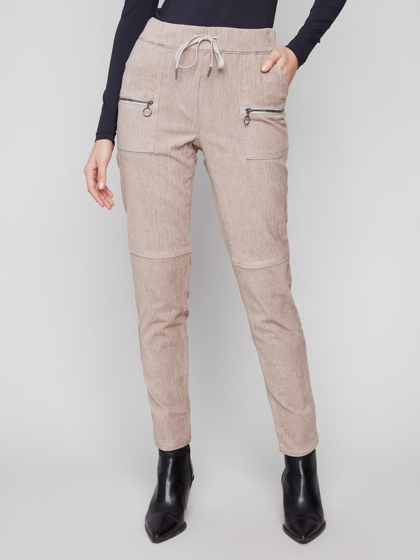 Jogger pants in stretchy corduroy fabric with pull-on style, perfect for casual wear by Charlie B.