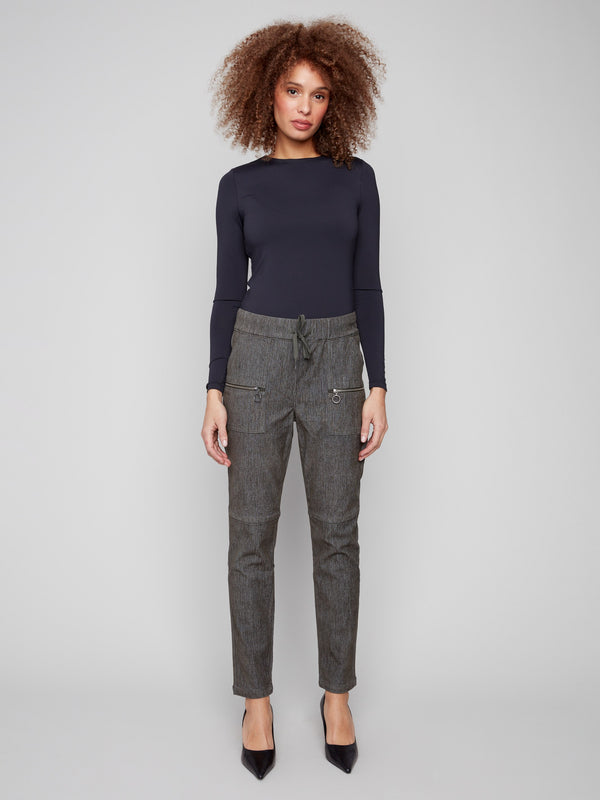Comfortable spruce joggers with two back pockets and elastic waistband, perfect for any casual outing by Charlie B.