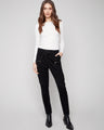Slim fit black corduroy joggers with zipper pockets and elastic waistband for a comfortable style by Charlie B.