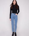 Blue denim corduroy pants with a stylish straight leg and long length, perfect for any occasion by Charlie B.