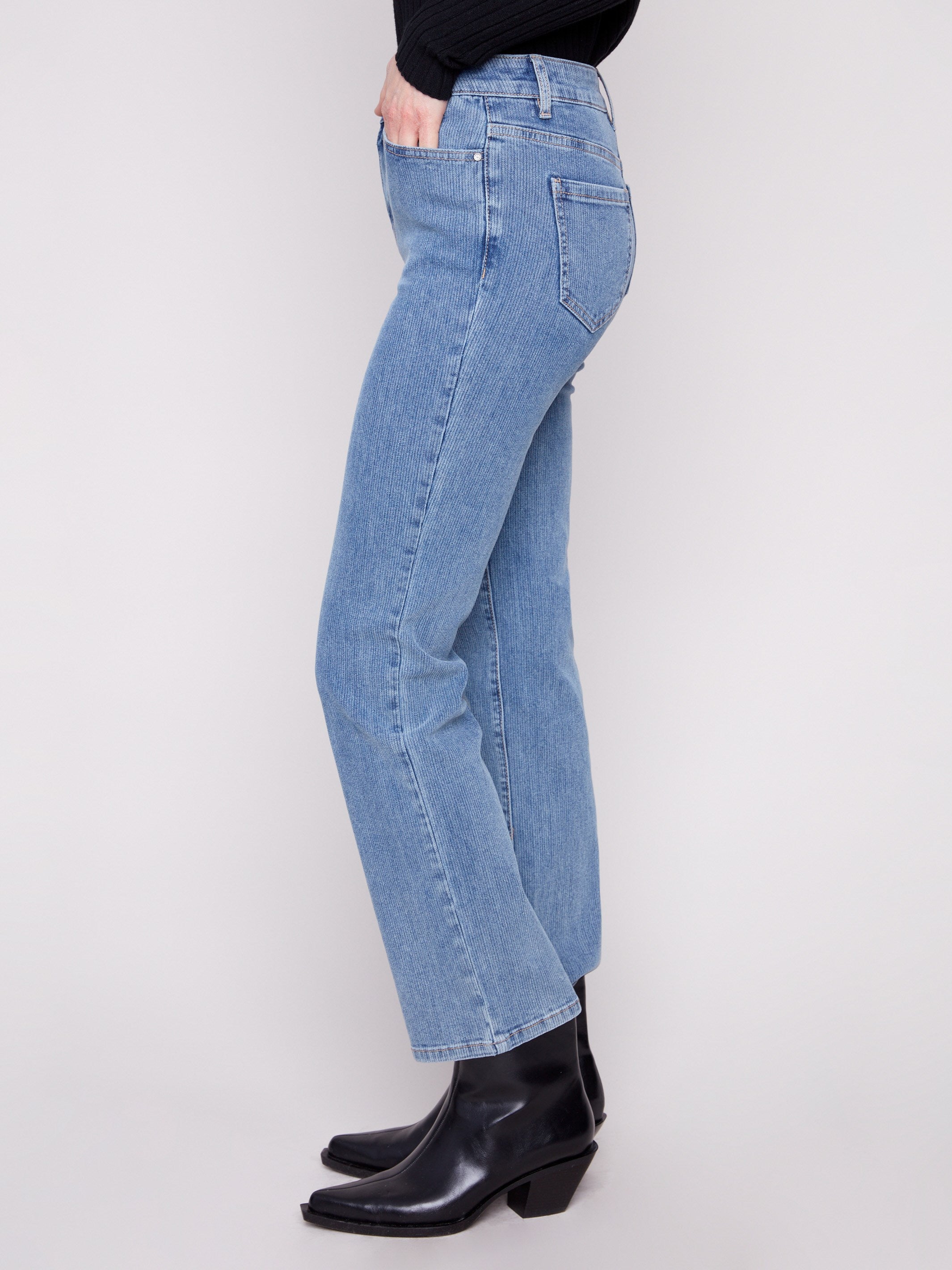 Crafted from stretch corduroy, these blue pants offer a regular rise and versatile style by Charlie B.
