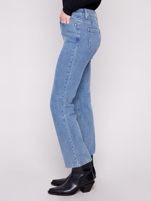 Crafted from stretch corduroy, these blue pants offer a regular rise and versatile style by Charlie B.