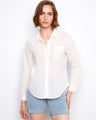 White shirt with a classic button-front closure, designed in 100% cotton for comfort and style by Charlie B.