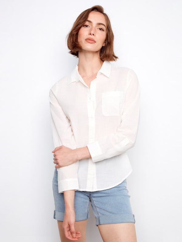 Elegant white shirt featuring a practical chest pocket, crafted from soft cotton fabric by Charlie B.
