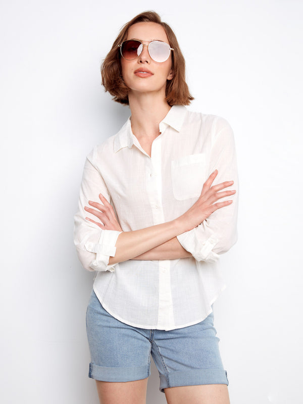 Cotton Button-Up Shirt - White