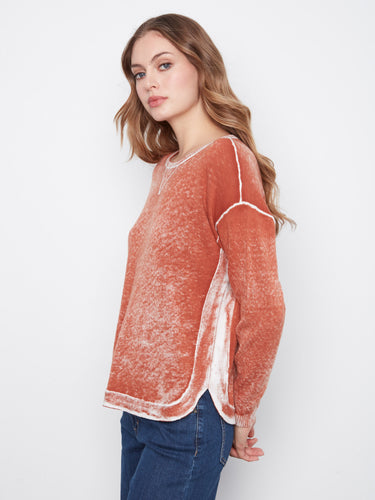 The long sleeves of this washed finish sweater add comfort and elegance to any outfit. Crafted in 100% cotton by Charlie B.