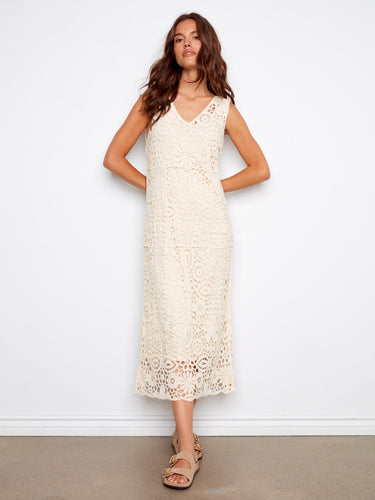 Cotton Crochet Sleeveless Maxi Dress - Natural