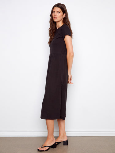 Chic black midi dress crafted from soft cotton, perfect for any occasion by Charlie B.