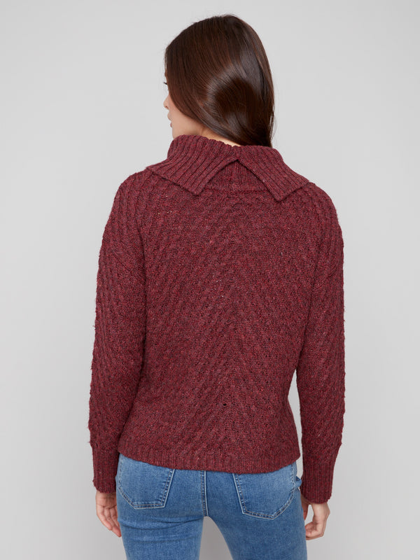 Chic cabernet-colored sweater showcasing a fashionable relaxed fit design by Charlie B.