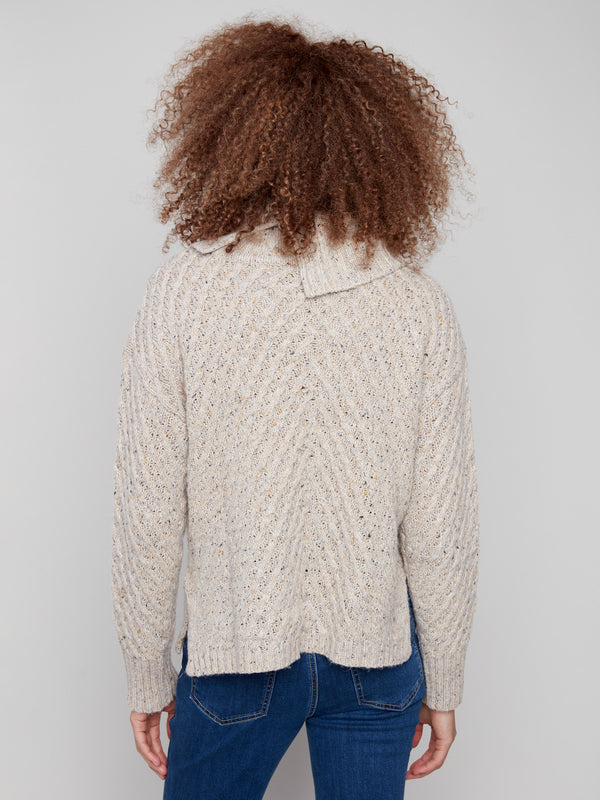 Elegant Heather Oat sweater featuring ribbed cuffs and a comfortable cowl neckline for chic everyday wear by Charlie B.